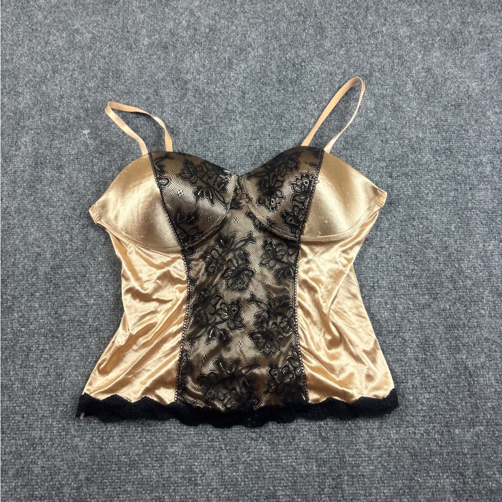 PINK K Women’s Gold/Black Lace Bustier Tank Top Lingerie size: 38D